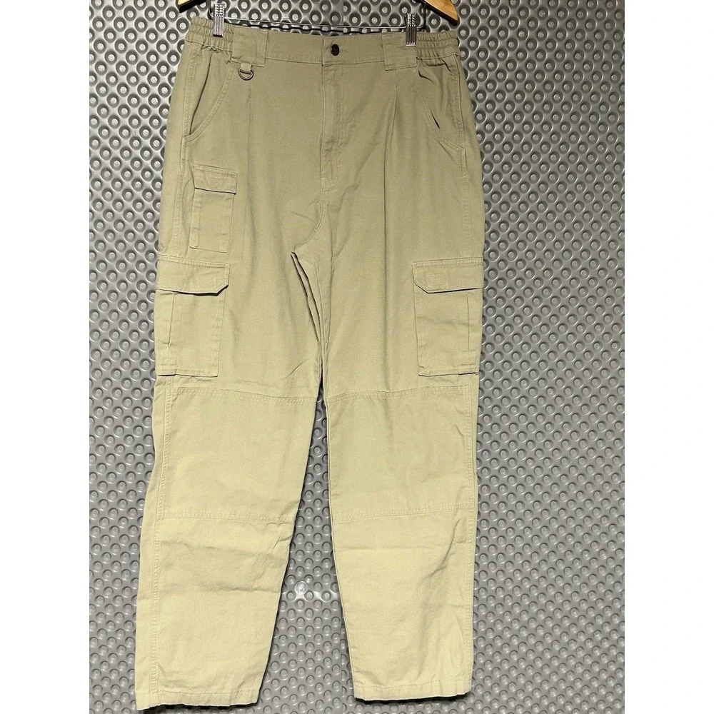 Men's‎ Cabelas Double Knee Cargo Pants Sz 36W 33 L Beige Straight Leg